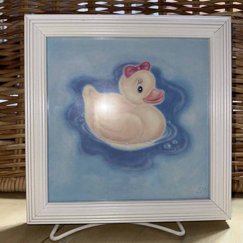 VTG. RUBBER DUCK FRAMED ART PRINT "Just Ducky" BY SUE WILLIAMS 1 IN SERIES OF‎ 2